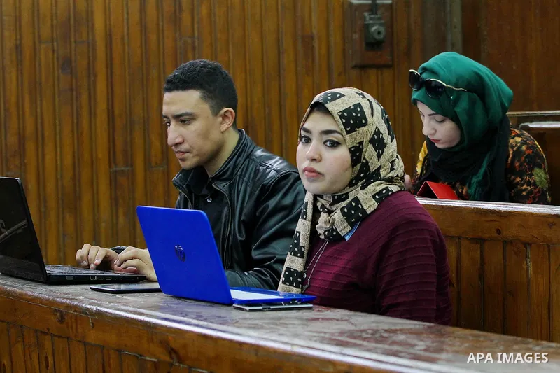 Relatives of Ansar Bait Al-Maqdis group attend their trial in Cairo on February 14, 2017, on charges of assassination of police officers, attempted assassination of interior minister Mohamed Ibrahim and explosions near s...