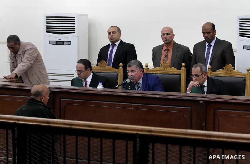 The Judge attends the trial of Ansar Bait Al-Maqdis group in Cairo on February 14, 2017, on charges of assassination of police officers, attempted assassination of interior minister Mohamed Ibrahim and explosions near se...