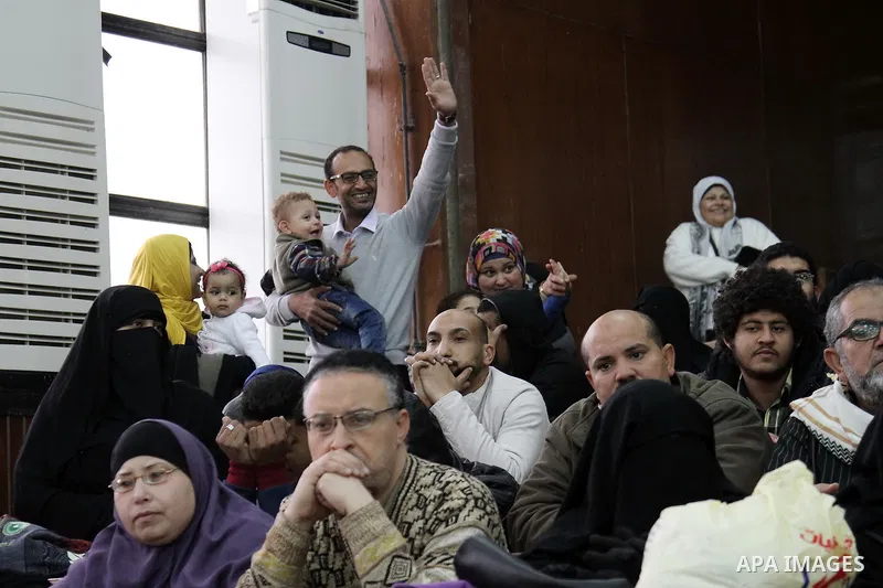 Relatives of Ansar Bait Al-Maqdis group attend their trial in Cairo on February 14, 2017, on charges of assassination of police officers, attempted assassination of interior minister Mohamed Ibrahim and explosions near s...