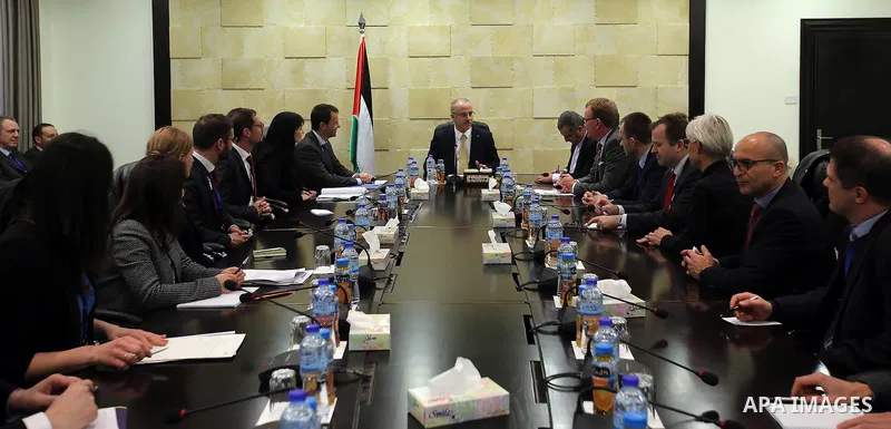 Palestinian Prime Minister, Rami Hamdallah, meets with a delegation from the European Union, in the West Bank city of Ramallah, on February 14, 2017. Photo by Prime Minister Office