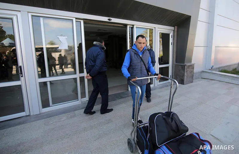 Palestinians, come back from Egypt, arrive passport control point at the Rafah Border crossing in Rafah, Gaza on February 18, 2017 as the border gate temporarily reopened for one day by Egyptian authority for both direct...