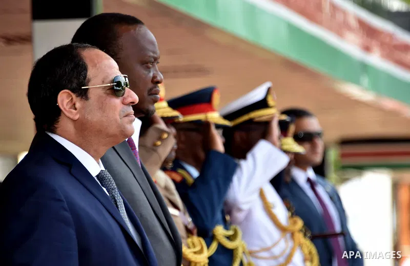 Egyptian President Abdel Fattah el-Sisi,and Kenyan President Uhuru Kenyatta reviewing the honor guard during a welcoming ceremony at Government Palace in Nairobi, Kenya on February 18, 2017. Photo by Egyptian President O...