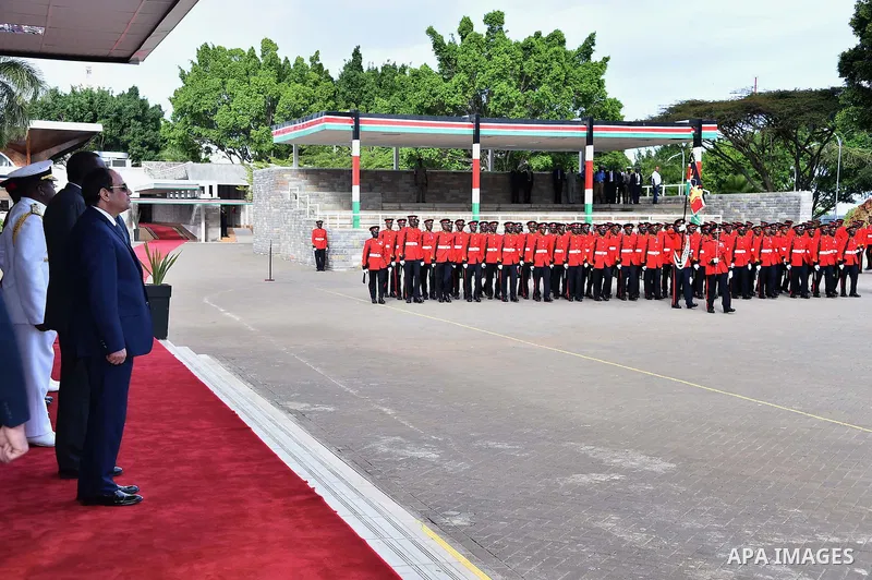 Egyptian President Abdel Fattah el-Sisi,and Kenyan President Uhuru Kenyatta reviewing the honor guard during a welcoming ceremony at Government Palace in Nairobi, Kenya on February 18, 2017. Photo by Egyptian President O...