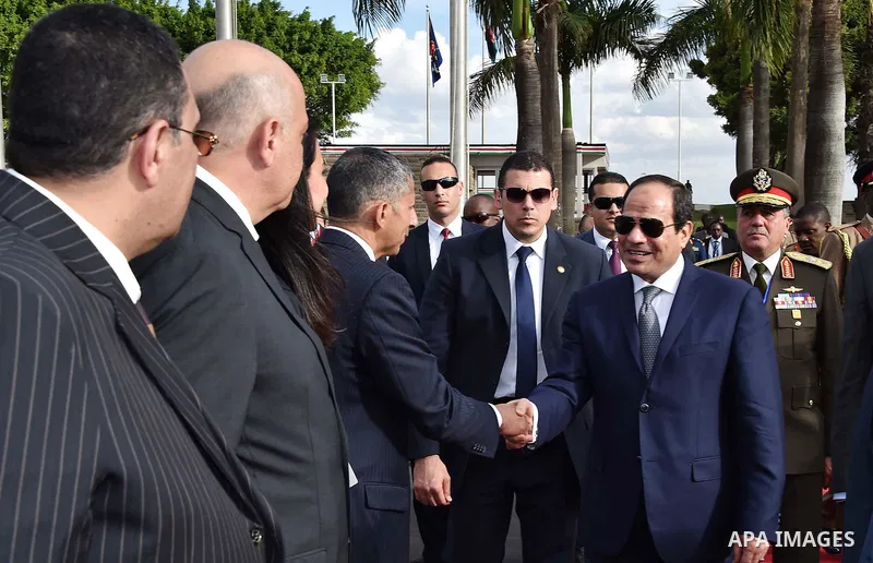 Egyptian President Abdel Fattah el-Sisi,and Kenyan President Uhuru Kenyatta reviewing the honor guard during a welcoming ceremony at Government Palace in Nairobi, Kenya on February 18, 2017. Photo by Egyptian President O...