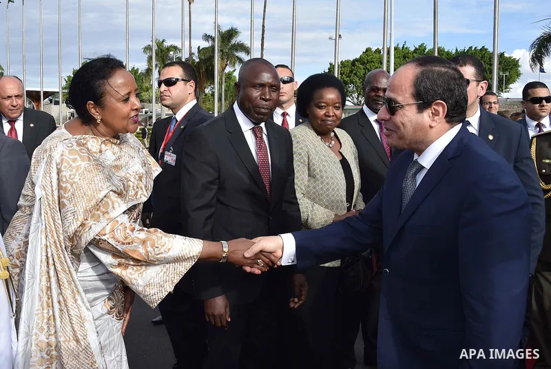 Egyptian President Abdel Fattah el-Sisi,and Kenyan President Uhuru Kenyatta reviewing the honor guard during a welcoming ceremony at Government Palace in Nairobi, Kenya on February 18, 2017. Photo by Egyptian President O...