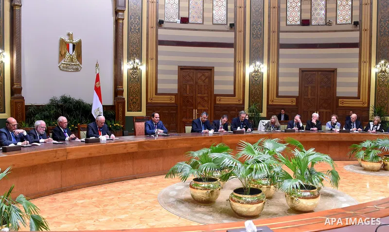 Egyptian President Abdel Fattah al-Sisi meets with American Jewish Committee delegations during their meeting at the al Ittihadiyah Palace in Cairo, Egypt on February 19, 2017. Photo by Egyptian President Office