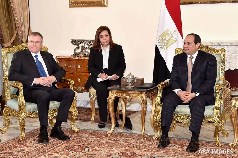 Egyptian President Abdel Fattah al-Sisi meets with Vice-President of the German Parliament، Johannes Zinghammer, in Cairo, Egypt, on February 20, 2017. Photo by Egyptian President Office