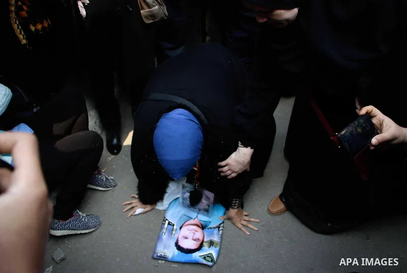 Egyptian family members of victims of the Port Said massacre react outside the Court of Cassation following the court's ruling in the case, in Cairo, on February 20, 2017. An Egyptian court upheld death sentences against...
