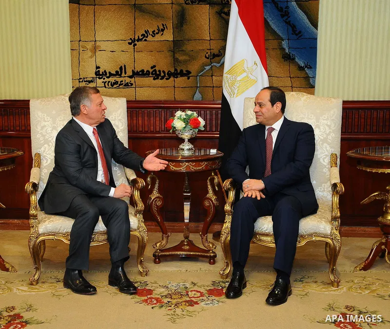 Egyptian President Abdel Fattah al-Sisi meets with Jordan's King Abdullah II in Cairo, Egypt, on February 21, 2017. Photo by Egyptian President Office
