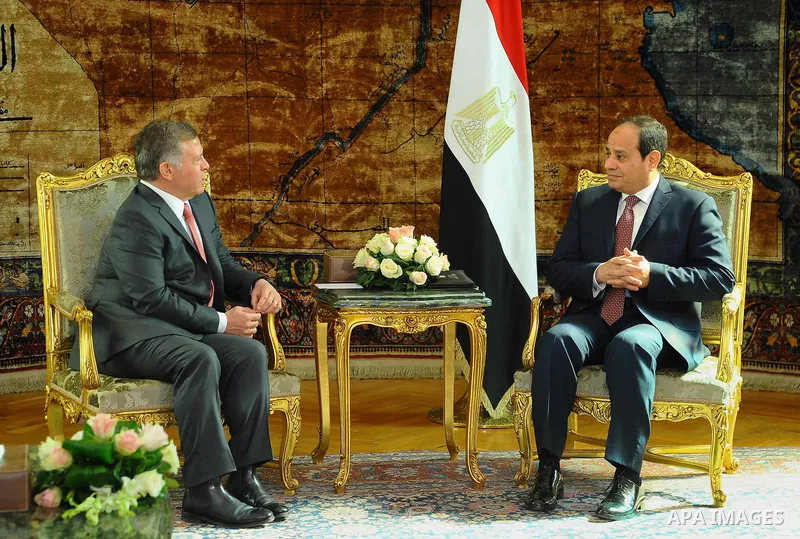 Egyptian President Abdel Fattah al-Sisi meets with Jordan's King Abdullah II in Cairo, Egypt, on February 21, 2017. Photo by Egyptian President Office