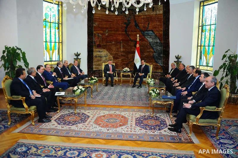 Egyptian President Abdel Fattah al-Sisi meets with Jordan's King Abdullah II in Cairo, Egypt, on February 21, 2017. Photo by Egyptian President Office