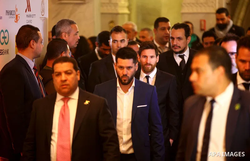 Barcelona's Argentinian striker Lionel Messi attends a press conference in Cairo's northern Giza district on February 21, 2017. Messi arrived in Egypt for a one-day visit to promote the country's Tour n'Cure medical tour...
