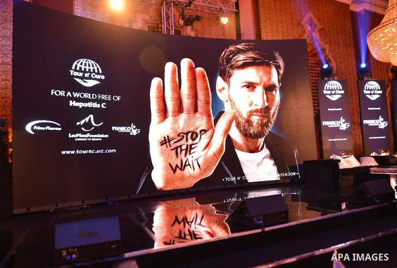 Barcelona's Argentinian striker Lionel Messi attends a press conference in Cairo's northern Giza district on February 21, 2017. Messi arrived in Egypt for a one-day visit to promote the country's Tour n'Cure medical tour...