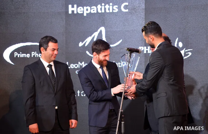Barcelona's Argentinian striker Lionel Messi attends a press conference in Cairo's northern Giza district on February 21, 2017. Messi arrived in Egypt for a one-day visit to promote the country's Tour n'Cure medical tour...