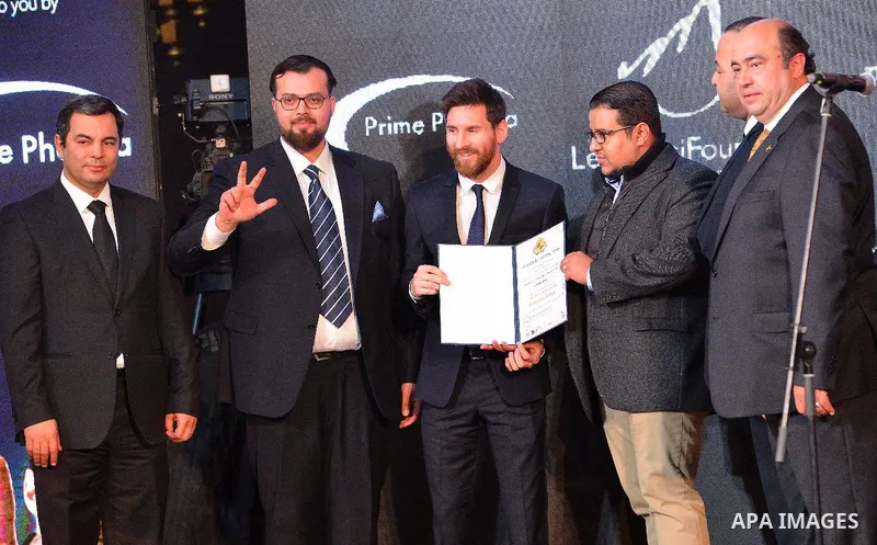 Barcelona's Argentinian striker Lionel Messi attends a press conference in Cairo's northern Giza district on February 21, 2017. Messi arrived in Egypt for a one-day visit to promote the country's Tour n'Cure medical tour...