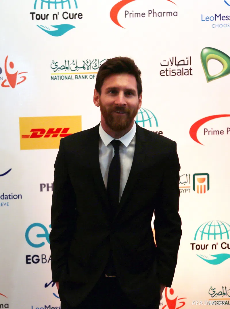 Barcelona's Argentinian striker Lionel Messi attends a press conference in Cairo's northern Giza district on February 21, 2017. Messi arrived in Egypt for a one-day visit to promote the country's Tour n'Cure medical tour...