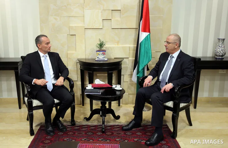 Palestinian Prime Minister Rami Hamdallah meets with Nikolay Mladenov, United Nations Special Coordinator for the Middle East Peace at his office in the West Bank city of Ramallah, on Feb. 23.2017. Photo by Prime Ministe...