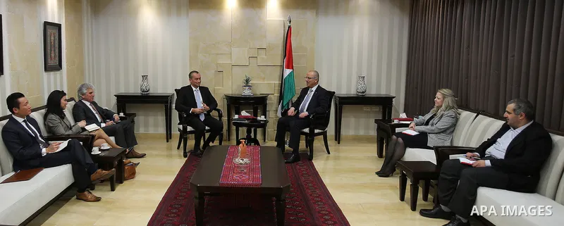 Palestinian Prime Minister Rami Hamdallah meets with Nikolay Mladenov, United Nations Special Coordinator for the Middle East Peace at his office in the West Bank city of Ramallah, on Feb. 23.2017. Photo by Prime Ministe...
