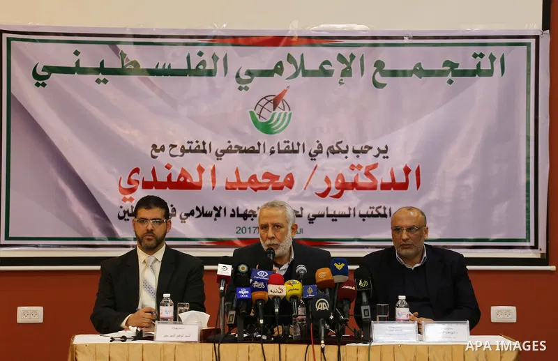 Islamic Jihad leader Mohammed al-Hindi speaks during a meeting in Gaza city, on February 25, 2017. Photo by Mohammed Asad