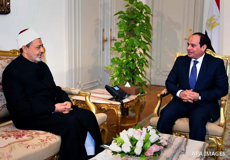 Egyptian President Abdel Fattah al-Sisi, meets with the Imam of Al-Azhar, Sheikh Ahmed al-Tayeb, in the capital Cairo, Egypt, on February 27, 2017. Photo by Egyptian President Office