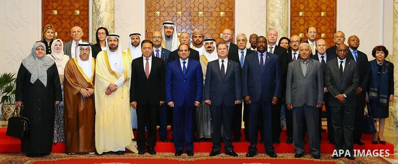 Egyptian President Abdel Fattah el-Sisi, meets with Members of the Arab Health Ministers participating in the meetings of the Council of Arab Health Ministers of the Arab League in Cairo, Egypt on March 01, 2017. Photo b...