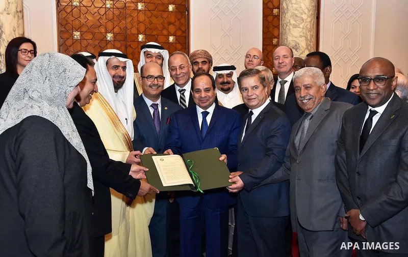 Egyptian President Abdel Fattah el-Sisi, meets with Members of the Arab Health Ministers participating in the meetings of the Council of Arab Health Ministers of the Arab League in Cairo, Egypt on March 01, 2017. Photo b...
