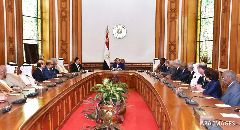 Egyptian President Abdel Fattah el-Sisi, meets with Members of the Arab Health Ministers participating in the meetings of the Council of Arab Health Ministers of the Arab League in Cairo, Egypt on March 01, 2017. Photo b...
