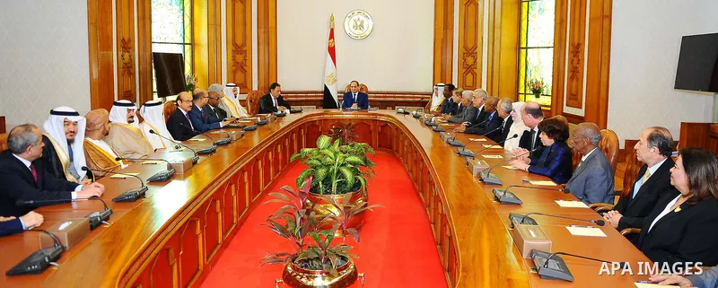 Egyptian President Abdel Fattah el-Sisi, meets with Members of the Arab Health Ministers participating in the meetings of the Council of Arab Health Ministers of the Arab League in Cairo, Egypt on March 01, 2017. Photo b...