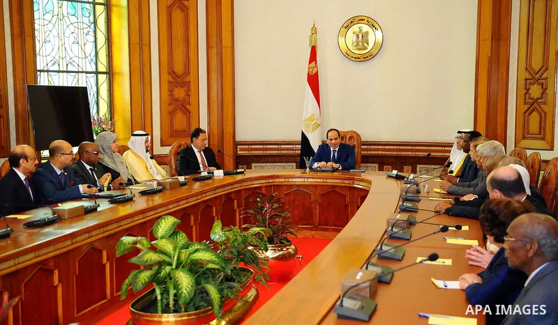 Egyptian President Abdel Fattah el-Sisi, meets with Members of the Arab Health Ministers participating in the meetings of the Council of Arab Health Ministers of the Arab League in Cairo, Egypt on March 01, 2017. Photo b...