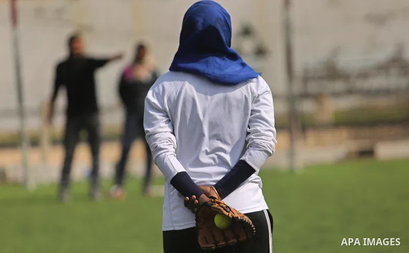 Palestinian girls take part in Baseball training, in Gaza city, on February 20, 2017. Baseball is a bat-and-ball game played between two teams of nine players each, who take turns batting and fielding. Baseball is though...