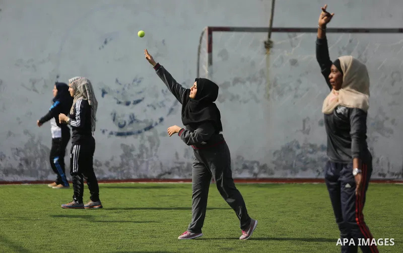 Palestinian girls take part in Baseball training, in Gaza city, on February 20, 2017. Baseball is a bat-and-ball game played between two teams of nine players each, who take turns batting and fielding. Baseball is though...