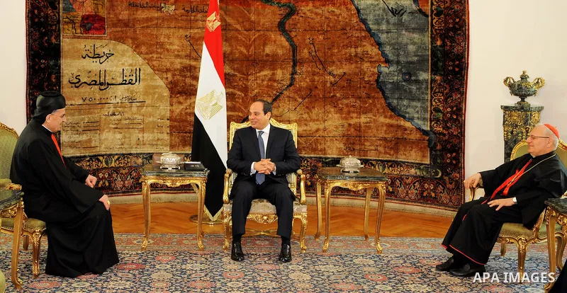 Egyptian President Abdel Fattah al-Sisi meets with Lebanon's Cardinal Mar Bechara Boutros al-Rai and Louis Raphael Sako, the Patriarch of the Chaldean Church in Iraq, in Cairo, on March 2, 2017. Photo by Egyptian Preside...