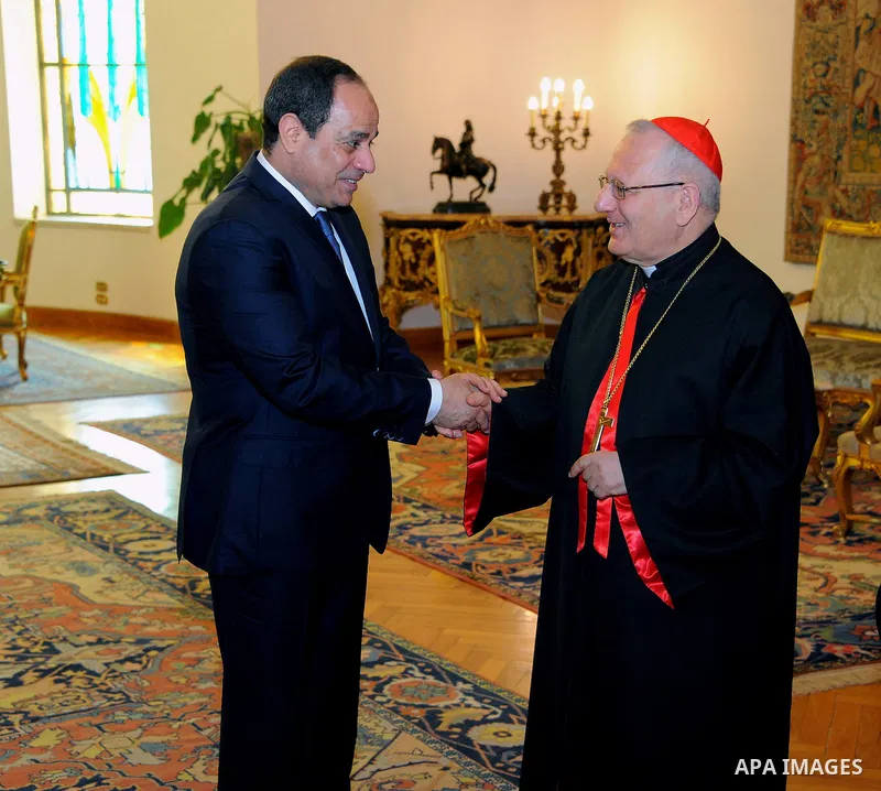 Egyptian President Abdel Fattah al-Sisi meets with Louis Raphael Sako, the Patriarch of the Chaldean Church in Iraq, in Cairo, on March 2, 2017. Photo by Egyptian President Office