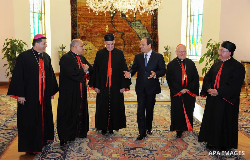 Egyptian President Abdel Fattah al-Sisi meets with Lebanon's Cardinal Mar Bechara Boutros al-Rai and Louis Raphael Sako, the Patriarch of the Chaldean Church in Iraq, in Cairo, on March 2, 2017. Photo by Egyptian Preside...