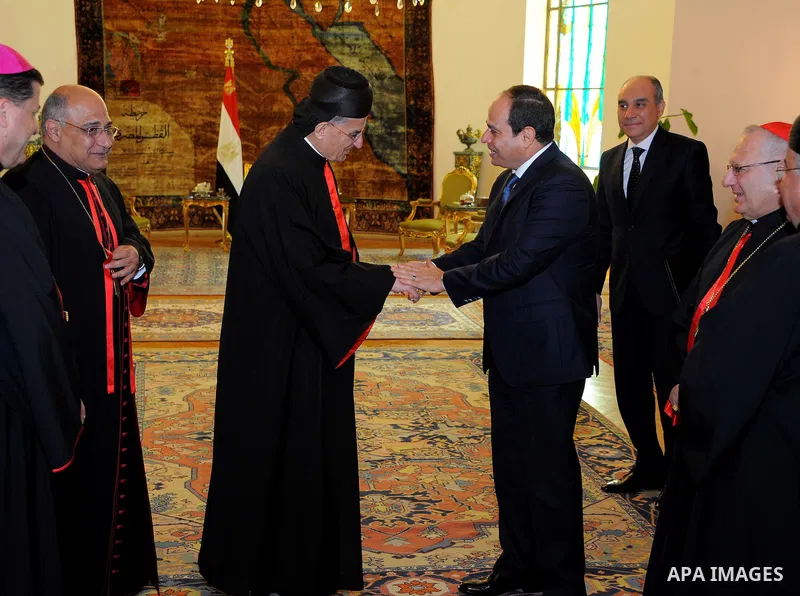 Egyptian President Abdel Fattah al-Sisi meets with Lebanon's Cardinal Mar Bechara Boutros al-Rai in Cairo, on March 2, 2017. Photo by Egyptian President Office