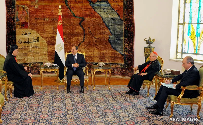 Egyptian President Abdel Fattah al-Sisi meets with Lebanon's Cardinal Mar Bechara Boutros al-Rai and Louis Raphael Sako, the Patriarch of the Chaldean Church in Iraq, in Cairo, on March 2, 2017. Photo by Egyptian Preside...