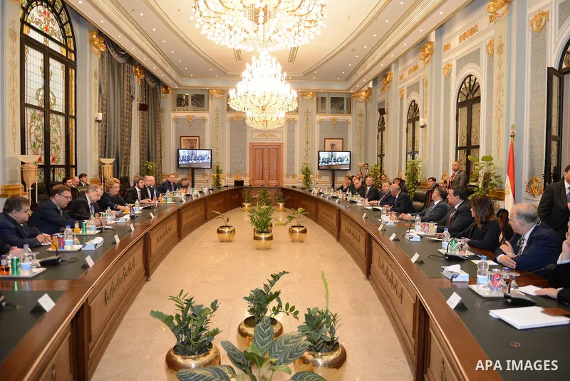 Speaker of the Egyptian parliament Ali Abdelaal meets with Russian Federation Council Speaker Valentina Matvienko, in Cairo, Egypt, on March 04, 2017. Photo by Stranger