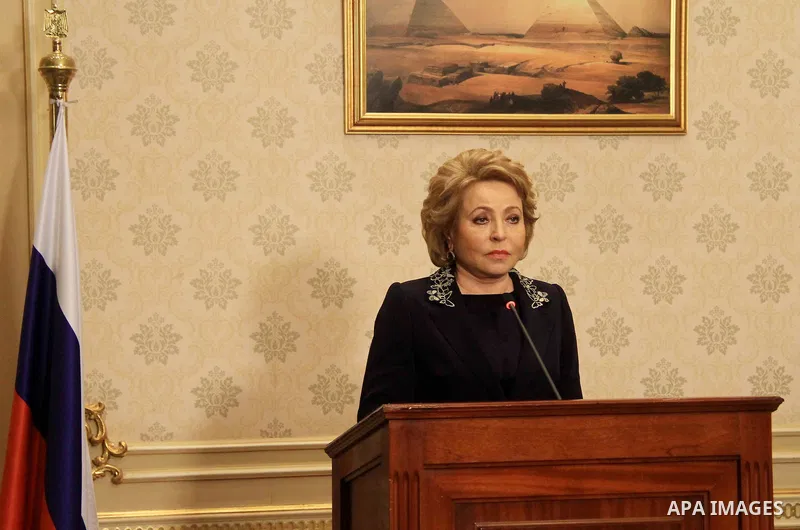 Speaker of the Egyptian parliament Ali Abdelaal and Russian Federation Council Speaker Valentina Matvienko, attend a joint press conference in Cairo, Egypt, on March 04, 2017. Photo by Stranger