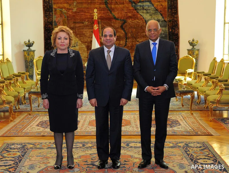 Egyptian President Abdel Fattah al-Sisi meets with head of the Russian Federal Council Valentina Matviyenko, in Cairo, Egypt , on March 4, 2017. Photo by Egyptian President Office