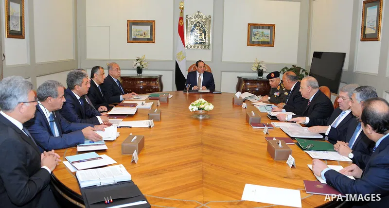 Egyptian President Abdel Fattah al-Sisi meets with Egyptian Prime Minister Sharif Ismail, in Cairo, Egypt, on March 4, 2017. Photo by Egyptian President Office