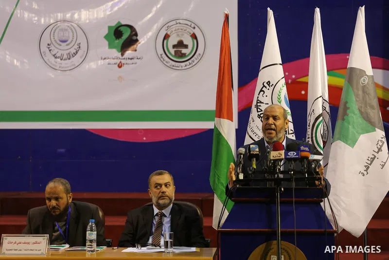 Senior Hamas leader Khalil al-Hayah speaks during the International Scientific Conference, in Gaza city, on March 7, 2017. Photo by Mohammed Asad