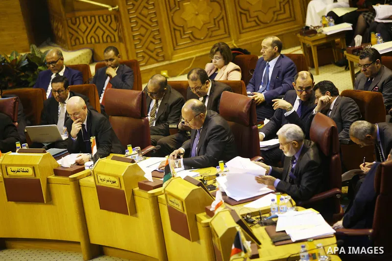 Arab ministers and officials meet during talks on the latest developments in the Middle East, at the Arab League Headquarters, in Cairo, Egypt, Tuesday, March 7, 2017. Photo by Stringer