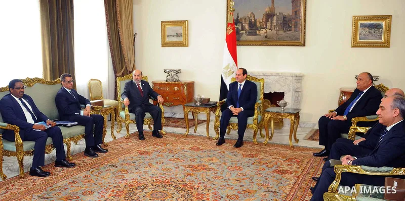 Egyptian President Abdel Fattah al-Sisi meets with Jose Graziano da Silva, Director-General of the Food and Agriculture Organization of the United Nations Organization (FAO), in Cairo, Egypt, on March 8, 2017. Photo by E...