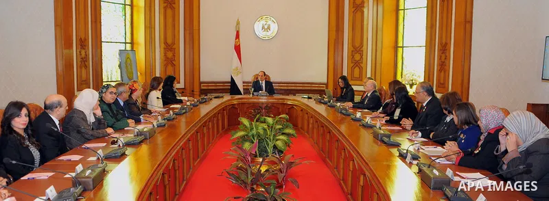 Egyptian President Abdel-Fattah al-Sisi meets with Members of the National Council for Women, in Cairo, capital of Egypt, March 8, 2017. Photo by Egyptian President Office