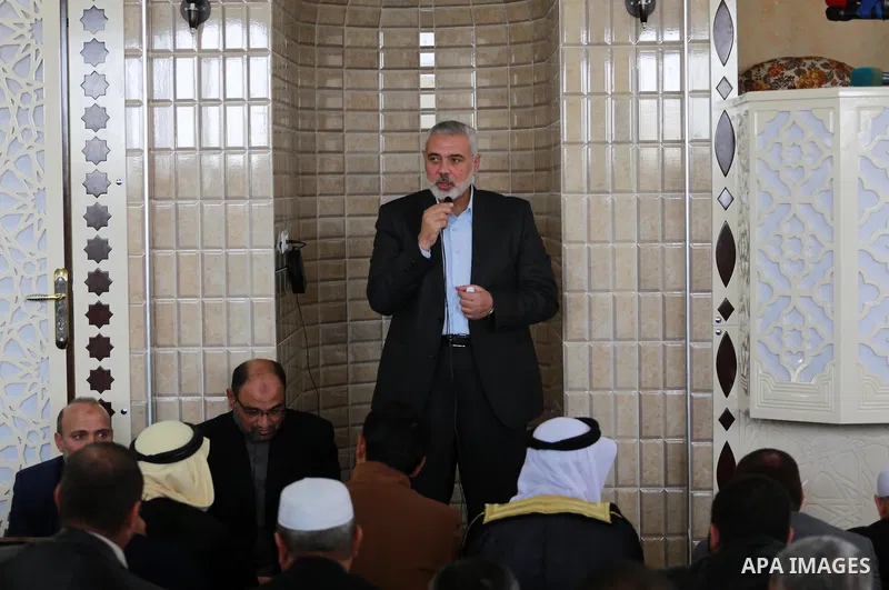 Senior political Hamas leader Ismail Haniya speaks during the opening of a new mosque in Beit Lahiya in the northern Gaza strip on March 10, 2017. Photo by Mohammed Asad