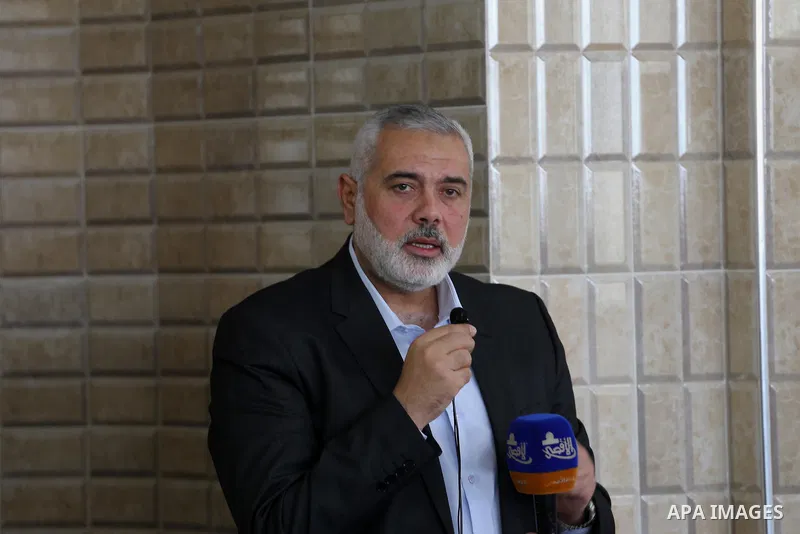 Senior political Hamas leader Ismail Haniya speaks during the opening of a new mosque in Beit Lahiya in the northern Gaza strip on March 10, 2017. Photo by Mohammed Asad