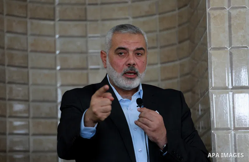 Senior political Hamas leader Ismail Haniya speaks during the opening of a new mosque in Beit Lahiya in the northern Gaza strip on March 10, 2017. Photo by Mohammed Asad