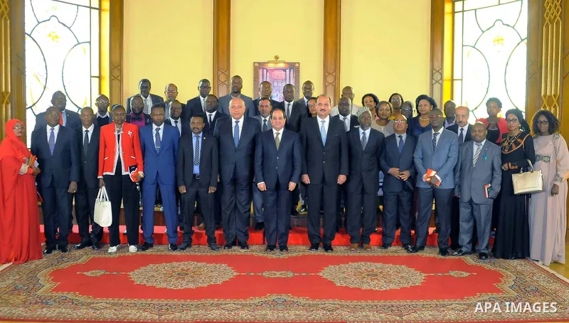 Egyptian President Abdel-Fattah al-Sisi meets with a delegation of senior journalists and media Africans, in Cairo, capital of Egypt, March 12, 2017. Photo by Egyptian President Office