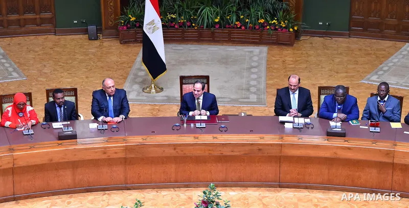 Egyptian President Abdel-Fattah al-Sisi meets with a delegation of senior journalists and media Africans, in Cairo, capital of Egypt, March 12, 2017. Photo by Egyptian President Office
