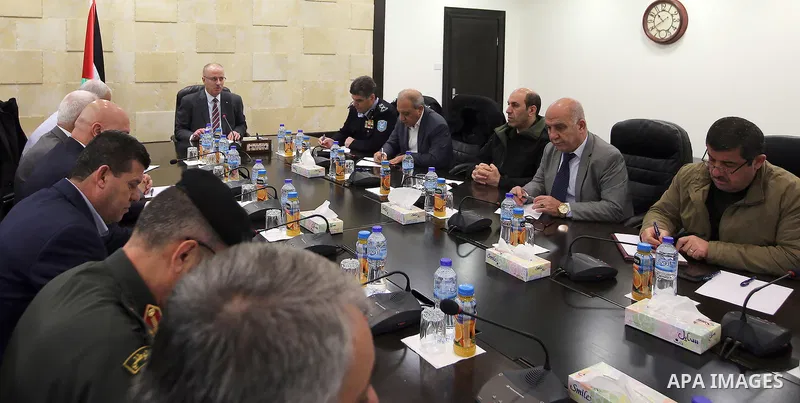 Palestinian Prime Minister, Rami Hamdallah, meets with leaders of the Security establishment, in the West Bank city of Ramallah on March 13, 2017. Photo by Prime Minister Office